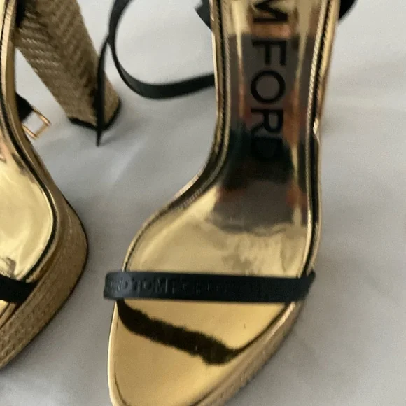 Tom Ford Gold and Black Strappy Heels size 38.5 - Picture 6 of 12